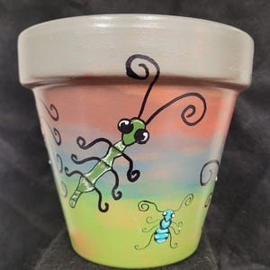 Maceta pintada a mano con diseño de insectos / Maceta con diseño divertido de insectos / Regalo para niños / Maceta única para suculentas de interior #277