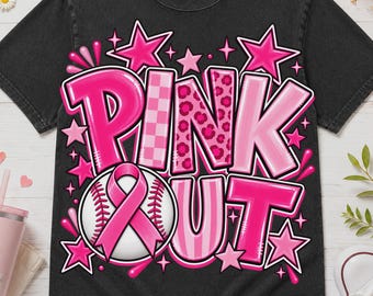 Pink Out Baseball PNG, Breast Cancer Awareness Ribbon Sublimation, Sports Support Printable for Men and Women
