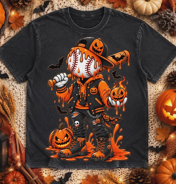 Halloween Baseball Drip PNG, Halloween Dripping Pumpkin Baseball Sublimation, Spooky Sports Printable Design for Baseball Players Fans
