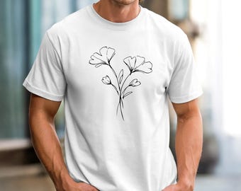 Ginkgo Leaf Line Art T-Shirt, Botanical Plant Tee, Ginko Tshirt