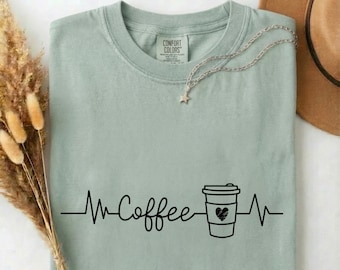 Coffee Lover Heartbeat Graphic Tee, Minimalist Caffeine Shirt