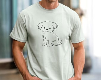 Minimalist Dog Graphic Tee, 100% Cotton Puppy Shirt, Relaxed Fit Dog Lover Gift