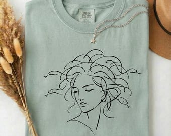 Minimalist Medusa Line Art Shirt, Greek Mythology Goddess Tee
