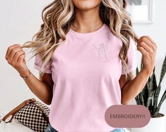 Embroidered Fairy Shirt, Minimalist Fairy Godmother Tee, Small Chest Design