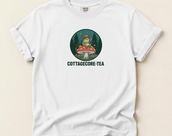Cottagecore Frog Tea Shirt, Mushroom Frog Graphic Tee, Nature Apparel