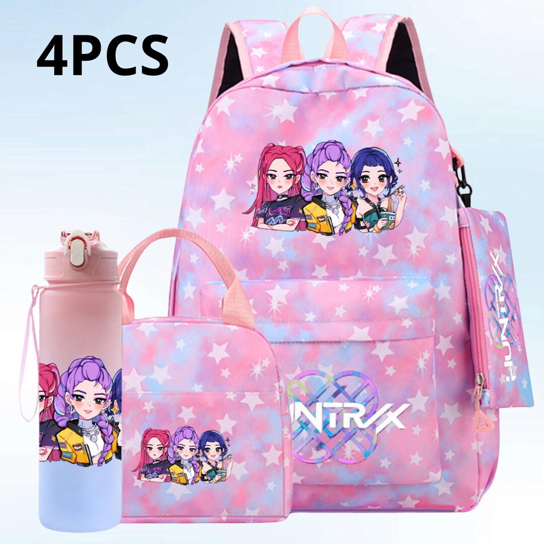 Kpop Demon Pastel Star School Bag Set – 4PCS Backpack Bundle for Kids ...