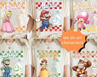 Camiseta retro de personajes de Super Mario, Luigi, Yoshi, Princesa Daisy, Princesa Peach, camiseta a juego del grupo Mario, regalo de cumpleaños de Super Mario