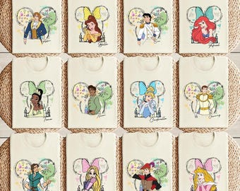 Camiseta de Princesa y Príncipe de Disneyland, Camiseta de todos los personajes de Disneyland, Camiseta de Disneyland, Camiseta de viaje en pareja a Disneyland, Camiseta de princesa