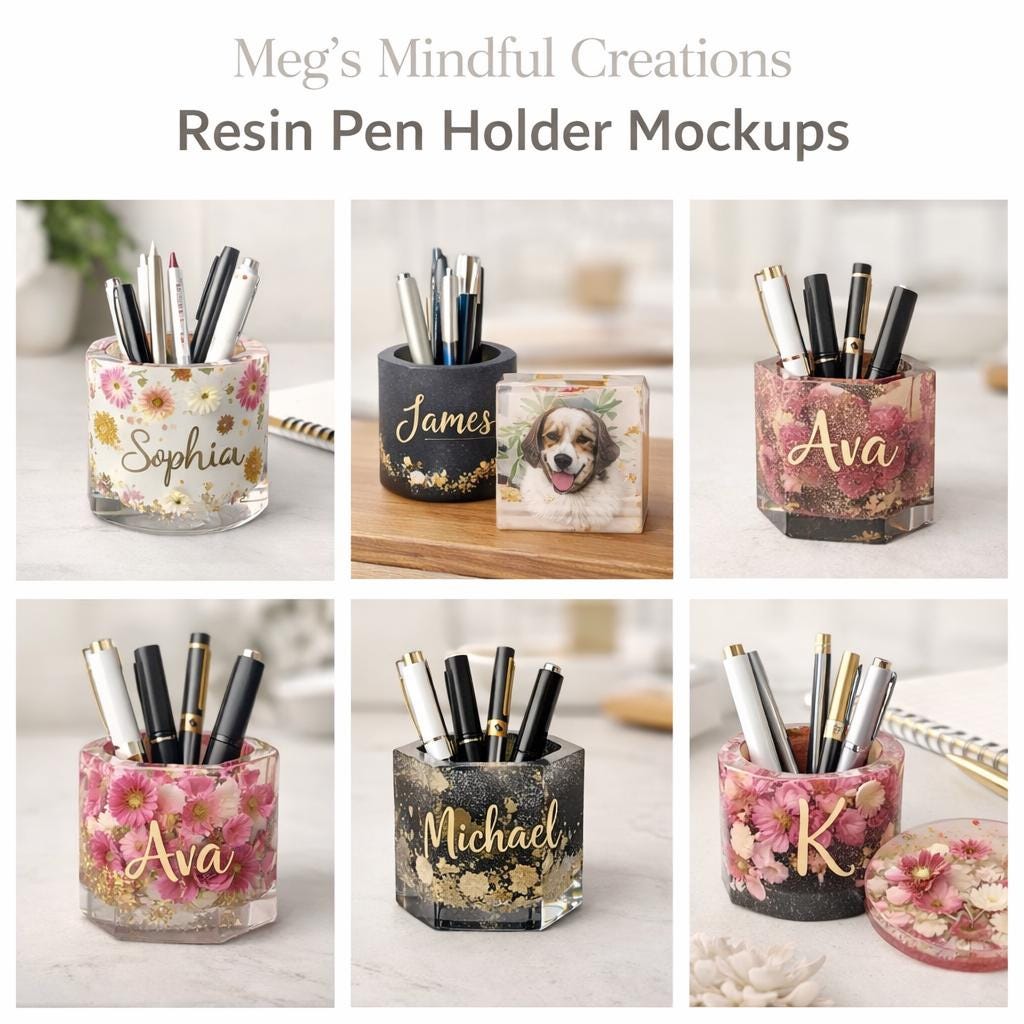 Personalized Resin Pen Holder | Pressed Flower Desk Organizer - Etsy