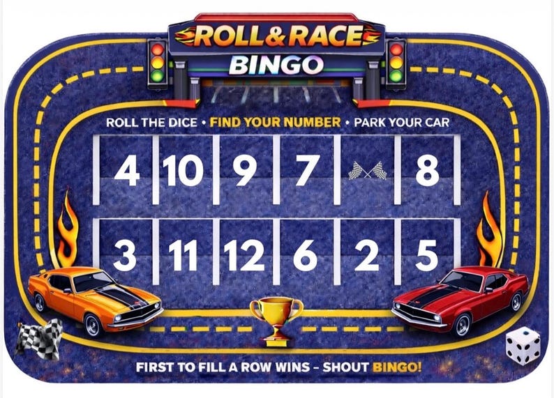 Race Car Bingo Game for Kids | Printable Counting Game | Preschool Math ...