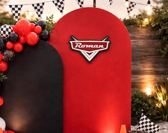 Personalized Cars Themed Birthday Party Backdrop | Lightning McQueen Racing Theme | Custom Name & Age Sign | Boys Playroom Wall Decor