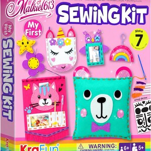Kids Sewing Kit for Beginners, Felt Arts & Crafts Set, DIY Plush Projects with Reusable Box, Screen-Free Gift Ages 6+