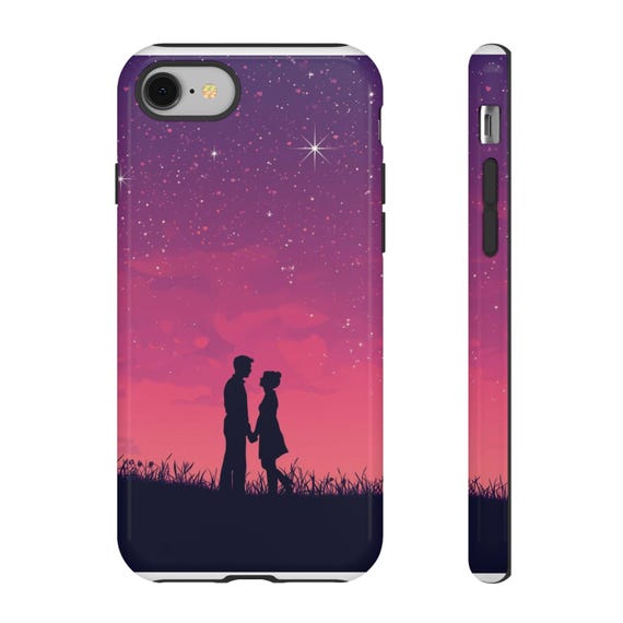 Silhouette Couple at Sunset Phone Case | Romantic Starry Sky iPhone Cover