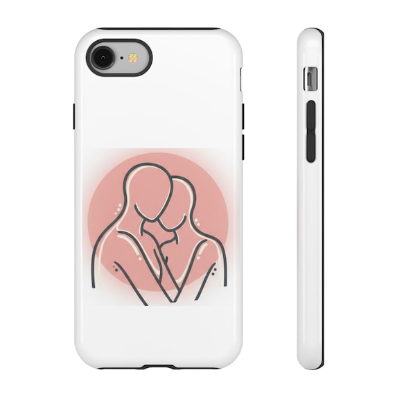 Valentine's Day Intimate Silhouettes Phone Case | couple outline illustration, blush circle background