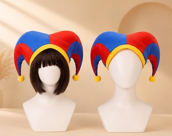 Diadema con sombrero de bufón, disfraz de arlequín rojo y azul, accesorio para cosplay de payaso
