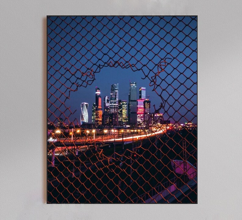 City Skyline Poster, Urban Photography Print, Night City Wall Art, Modern Architecture Decor, Cityscape Poster image 1