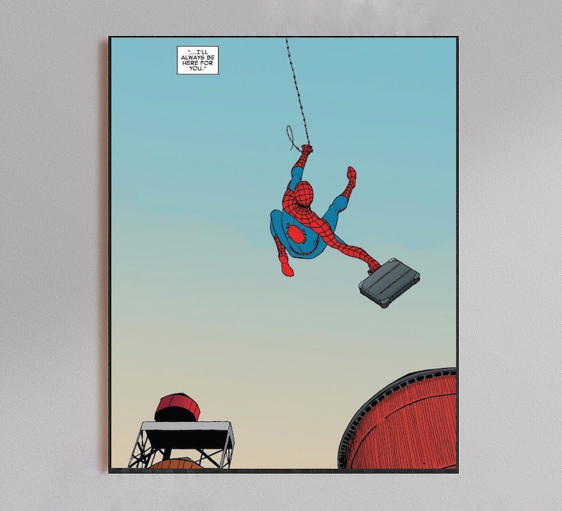 Spiderman Comic Art Print | Superhero Swinging Poster image 1