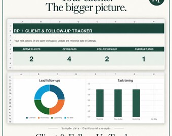 Client Tracker Spreadsheet, Excel and Google Sheets CRM with Leads and Follow-Up Tasks