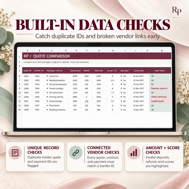 Vendor Payments log tracking deposits, instalments and refunds.
