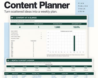 Social Media Content Planner Spreadsheet, Excel and Google Sheets Calendar with Analytics