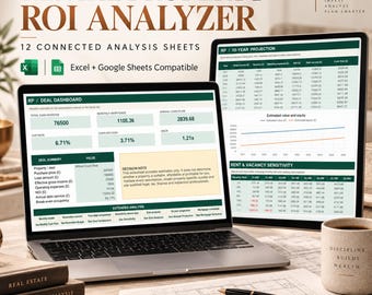 Rental Property ROI Calculator Spreadsheet, Real Estate Deal Analyzer, Excel Google Sheets