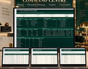 Rental Property Maintenance Tracker Spreadsheet, Repair Log & Vendor Dashboard, Excel Google Sheets
