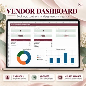 Vendor dashboard with bookings, contract and payment charts.