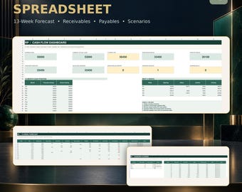 Cash Flow Forecast Spreadsheet, 13 Week Cash Flow Planner, Excel Google Sheets, Small Business Template