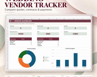 Wedding Vendor Tracker Spreadsheet, Quote Comparison and Payment Planner, Excel Google Sheets