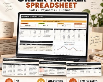 Order Tracker Spreadsheet, Small Business Sales, Payment & Fulfilment Log, Excel Google Sheets