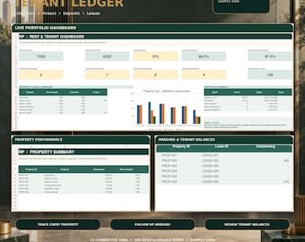 Rent Payment Tracker Spreadsheet, Tenant Ledger, Arrears Deposits Maintenance, Excel Google Sheets