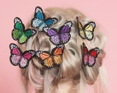 Butterfly Hair Clips Embroidery Bridal Rainbow Wedding Fascinator Hat Set of 7
