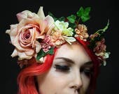 Pretty Bohemian Floral Headband in Peach and Pink