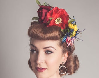 Rainbow Floral Crown Fascinator Wildflower Meadow Bridal Vintage Style