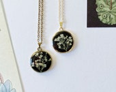 Black Pressed Flower Necklace in Ivory Lace
