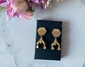 Gold Honey Bee Honeycomb Drop Earrings