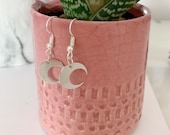 Crescent Moon Earrings Silver Dangle Platinum Plated