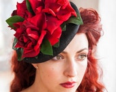 Fascinator Hat Vintage Red Rose Wedding Bride Bridal Retro Elegant