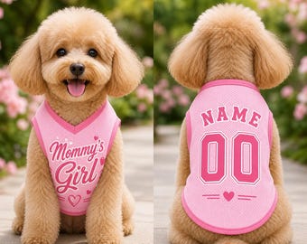 Custom Mommy’s Girl Dog Jersey, Personalized Pink Pet Shirt, Dog Mom Gift, Name Number Dog Outfit, Cute Pet Clothing, Pet Girl Clothing