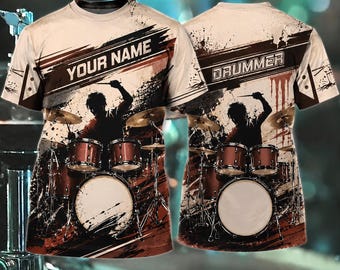 Custom Drummer All Over Print Shirt, Personalized Drum Player T Shirt, Custom Name Music Band Tee, Drummer Gift for Men Women, Drum Player