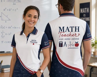 Personalized Math Teacher Polo Shirt for Men and Women, Custom Teacher Name Shirt, Back to School Teacher Gift, Math Teacher Apparel