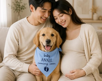 Pregnancy Announcement Dog Bandana, Baby Coming Soon Pet Bandana, Personalized Embroidered Dog Scarf, Custom Puppy Pregnancy Reveal Gift
