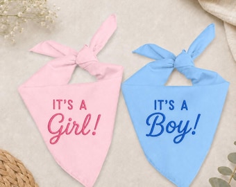 Embroidered Gender Reveal Dog Bandana, It’s A Girl It’s A Boy Pet Bandana, Baby Announcement Dog Scarf, Puppy Reveal Gift, Dog Cat Bandana