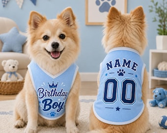 Hundtröja för födelsedagspojke, personlig husdjurströja, hund- och kattkläder med namn och nummer, bedårande födelsedagsoutfit för husdjur, söt hund- och katttröja