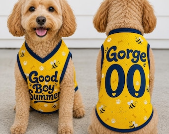 Good Boy Summer Dog Jersey, Personalized Honey Bee Dog Shirt, Custom Name Number Pet Tank Top, Summer Puppy Outfit, Dog Clothes, Pet Apparel
