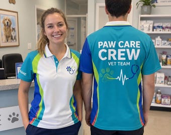 Personalized Paw Care Crew Vet Team Polo, Custom Veterinary Staff Shirt, Personalized Vet Clinic Uniform, Veterinary Nurse Polo Team Shirt