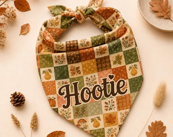 Personalized Fall Dog Bandana, Custom Pet Name Bandana, Autumn Patchwork Dog Scarf, Thanksgiving Pet Accessory, Pumpkin Leaf Dog Bandana