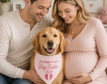 Big Sister Dog Bandana, Pregnancy Announcement Pet Bandana, Embroidered Puppy Scarf, Personalized Dog Accessory, Striped Pet Bandana