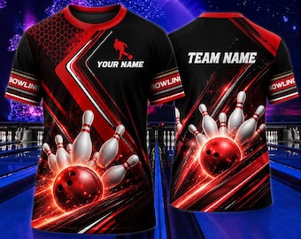 Custom Bowling Shirt, Personalized Bowling Team Jersey, Bowling All Over Print Shirt, Custom Name Team Name Bowling Tee Gift, Bowling Team