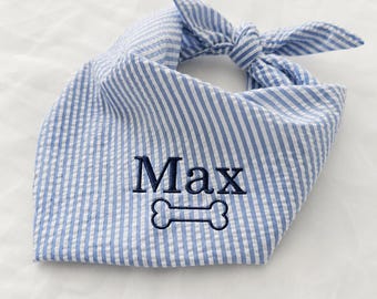 Personalized Embroidered Pet Bandana, Custom Dog Bandana with Name, Seersucker Puppy Scarf, Cute Dog Accessories, Pet Gift Idea ,Dog Bandana
